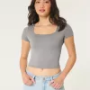 Soft Stretch Seamless Fabric Square-Neck Baby Tee,Soft Stretch Seamless Fabric Square-Neck Baby Tee