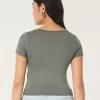 Soft Stretch Seamless Fabric Square-Neck Baby Tee,Soft Stretch Seamless Fabric Square-Neck Baby Tee