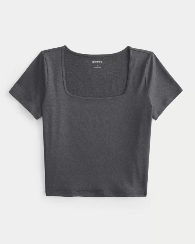 Soft Stretch Seamless Fabric Square-Neck Baby Tee,Soft Stretch Seamless Fabric Square-Neck Baby Tee