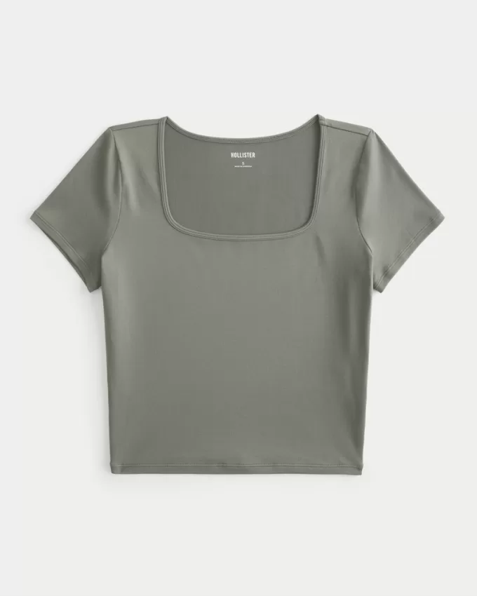Soft Stretch Seamless Fabric Square-Neck Baby Tee,Soft Stretch Seamless Fabric Square-Neck Baby Tee