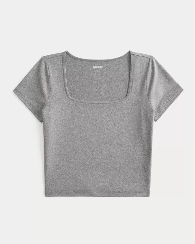 Soft Stretch Seamless Fabric Square-Neck Baby Tee,Soft Stretch Seamless Fabric Square-Neck Baby Tee