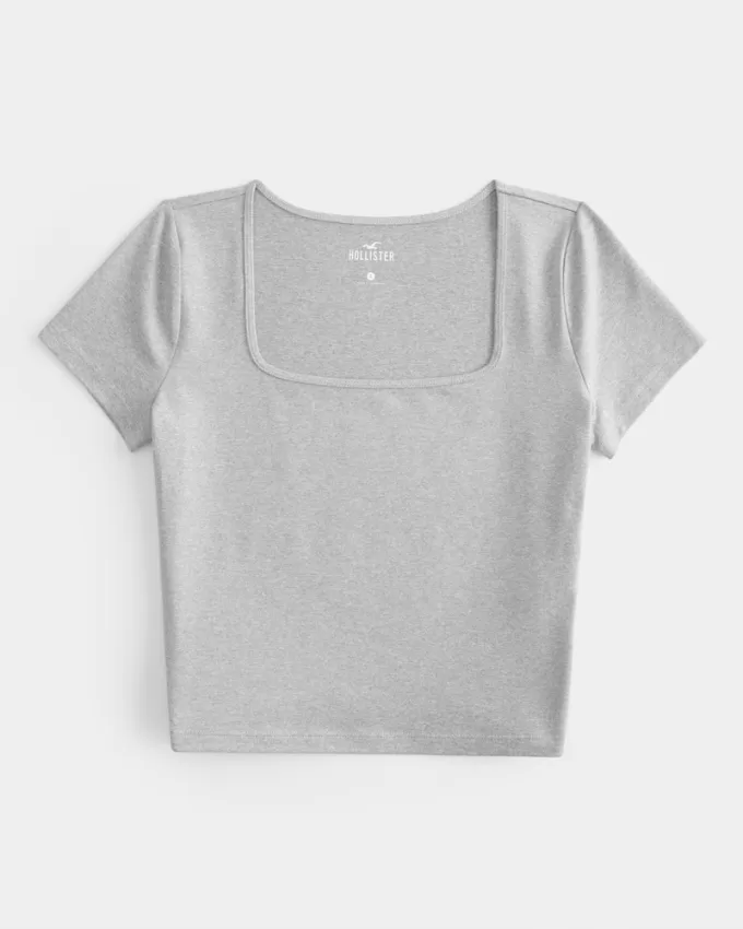 Soft Stretch Seamless Fabric Square Neck Baby Tee,Soft Stretch Seamless Fabric Square Neck Baby Tee