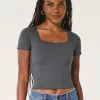 Soft Stretch Seamless Fabric Square-Neck Baby Tee,Soft Stretch Seamless Fabric Square-Neck Baby Tee