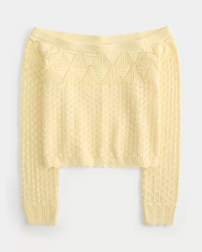 Stitchy Crochet-Style Off-the-Shoulder Sweater,Stitchy Crochet-Style Off-the-Shoulder Sweater Stitchy Crochet-Style Off-the-Shoulder Sweater,Stitchy Crochet-Style Off-the-Shoulder Sweater