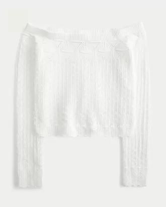Stitchy Crochet-Style Off-the-Shoulder Sweater,Stitchy Crochet-Style Off-the-Shoulder Sweater