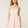 Strapless Crochet-Style Mix Mini Dress,Strapless Crochet-Style Mix Mini Dress