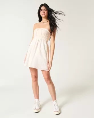 Strapless Crochet-Style Mix Mini Dress,Strapless Crochet-Style Mix Mini Dress
