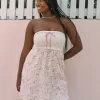 Strapless Crochet-Style Mix Mini Dress,Strapless Crochet-Style Mix Mini Dress