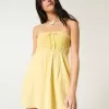 Strapless Crochet-Style Mix Mini Dress,Strapless Crochet-Style Mix Mini Dress
