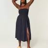 Strapless Linen-Blend Midi Dress,Strapless Linen-Blend Midi Dress