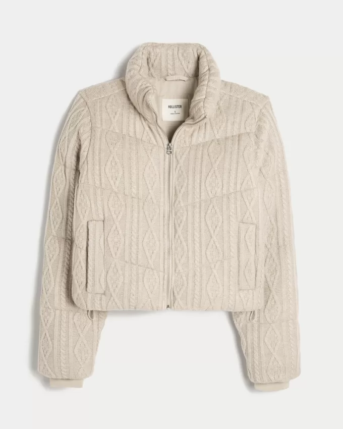 Sweater-Knit Mini Puffer Jacket,Sweater-Knit Mini Puffer Jacket