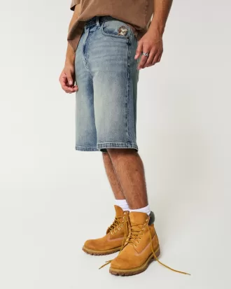 Taz Graphic Medium Wash Super Baggy Denim Shorts,Taz Graphic Medium Wash Super Baggy Denim Shorts