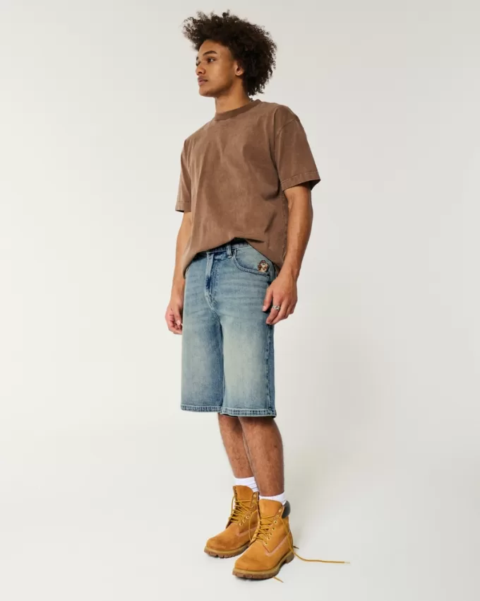 Taz Graphic Medium Wash Super Baggy Denim Shorts,Taz Graphic Medium Wash Super Baggy Denim Shorts