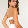 Twist Bust Eyelet Strapless Midi Dress,Twist Bust Eyelet Strapless Midi Dress