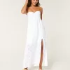 Twist Bust Eyelet Strapless Midi Dress,Twist Bust Eyelet Strapless Midi Dress