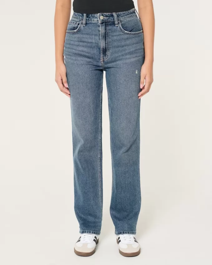 Ultra High-Rise Distressed Medium Wash 90s Straight Jeans,Ultra High-Rise Distressed Medium Wash 90s Straight Jeans
