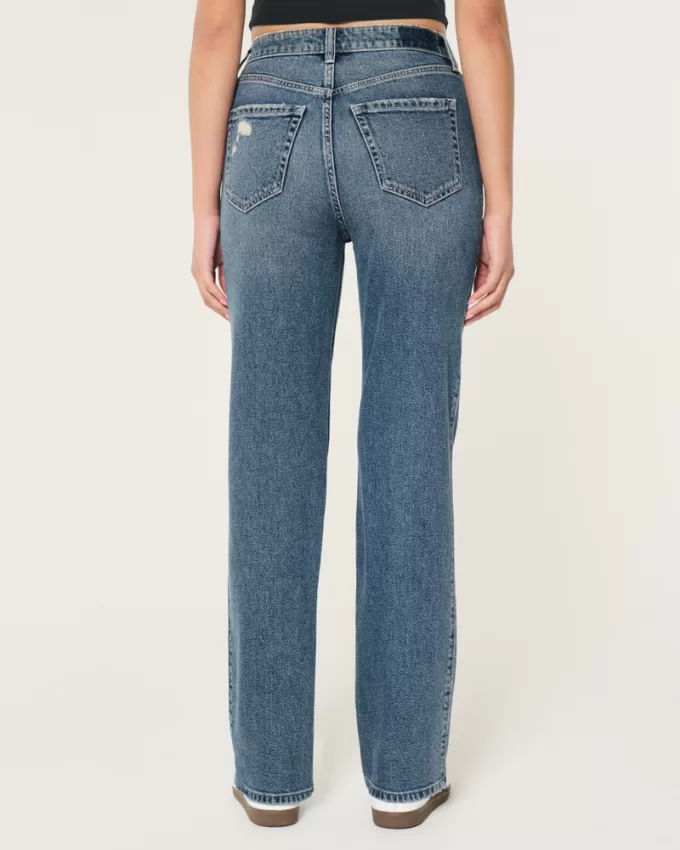 Ultra High-Rise Distressed Medium Wash 90s Straight Jeans,Ultra High-Rise Distressed Medium Wash 90s Straight Jeans