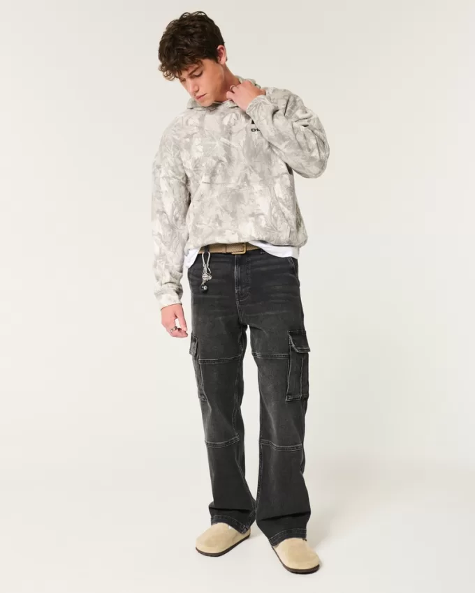 Washed Black Baggy Cargo Jeans,Washed Black Baggy Cargo Jeans