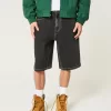 Washed Black Cat Graphic Super Baggy Denim Shorts,Washed Black Cat Graphic Super Baggy Denim Shorts