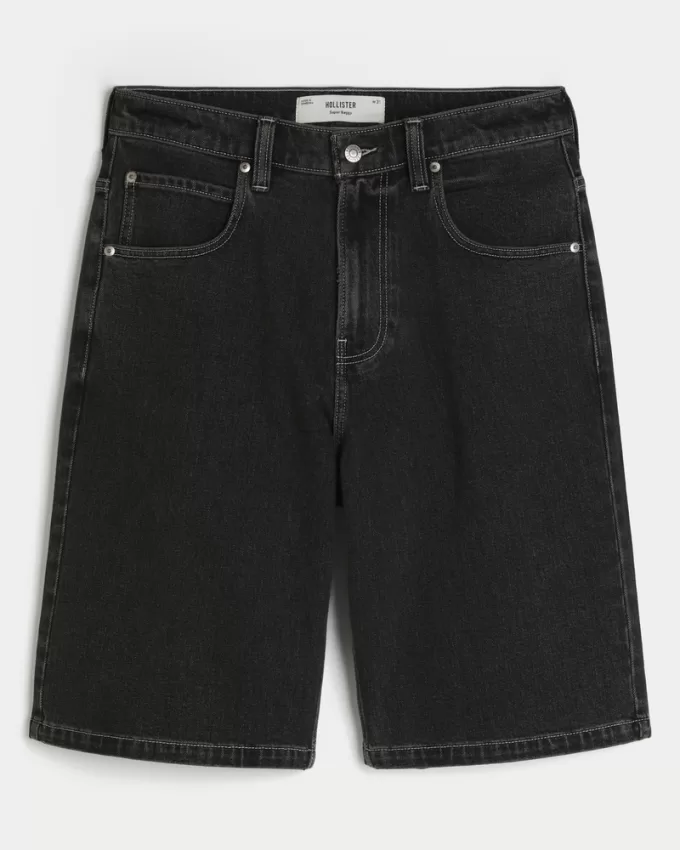 Washed Black Cat Graphic Super Baggy Denim Shorts,Washed Black Cat Graphic Super Baggy Denim Shorts