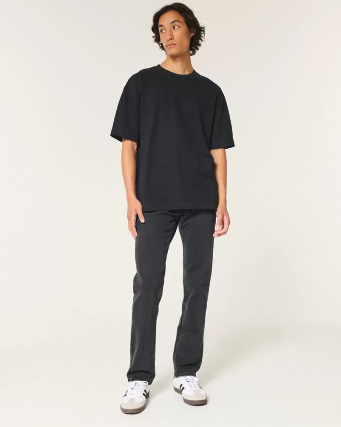 Washed Black Slim Straight Jeans,Washed Black Slim Straight Jeans
